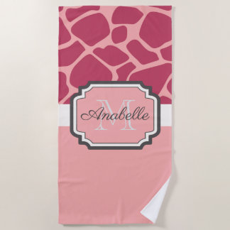 Pink Giraffe Pattern Beach Towel