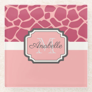Pink Giraffe Pattern Glass Coaster