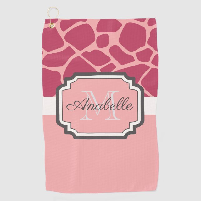 Pink Giraffe Pattern Golf Towel (Front)