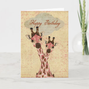 Pink Giraffes  Birthday Card
