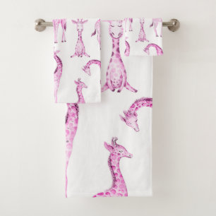 Pink Giraffes Whimsical Girls Baby Shower Kids Bath Towel Set