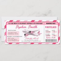 Pink girl 1st Boarding Pass Plane Birthday Ticket