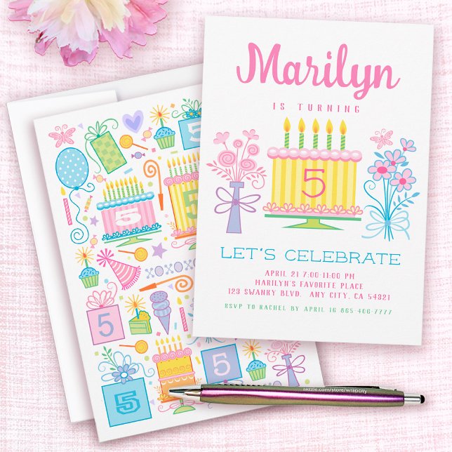Pink Girl 5th Birthday Invitation (Creator Uploaded)