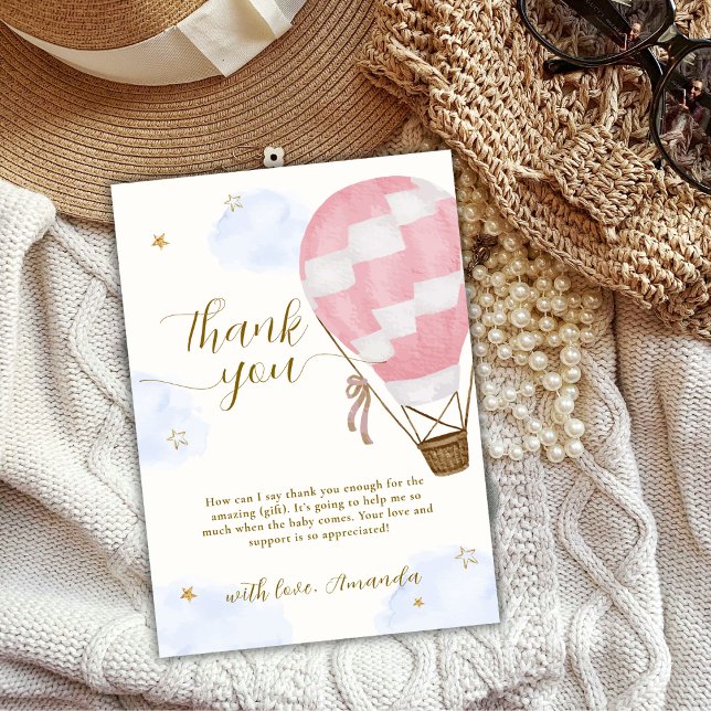 Pink Girl Adventure Hot Air Balloon Baby Shower  Thank You Card (Pink Girl Adventure Hot Air Balloon Baby Shower Thank You Card)