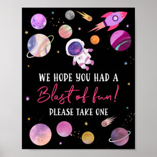 Pink Girl Astronaut Blast of Fun Birthday Favour Poster