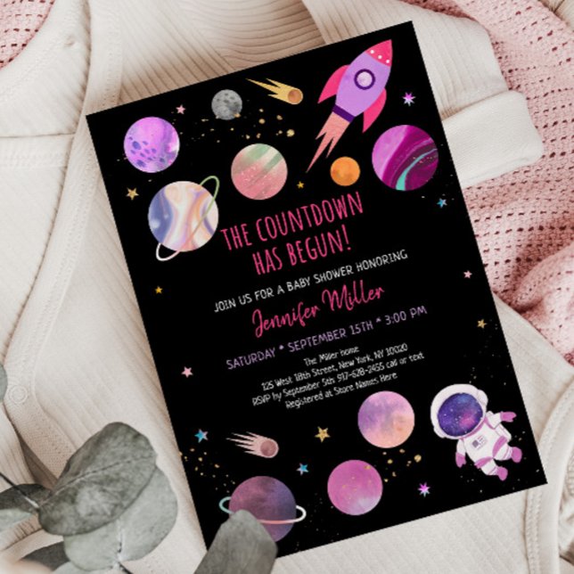 Pink Girl Astronaut Space Baby Shower Invitation (Creator Uploaded)