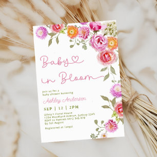 Pink Girl Baby in Bloom Elegant Baby Shower Invitation