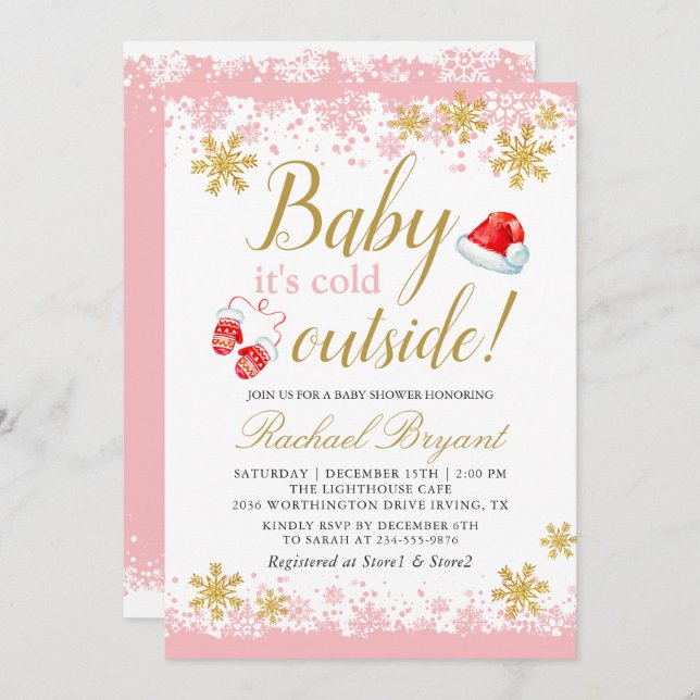 Pink Girl Baby Its Cold Outside Baby Shower Invitation (Front/Back)