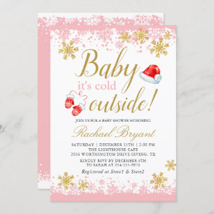 Pink Girl Baby Its Cold Outside Baby Shower Invitation