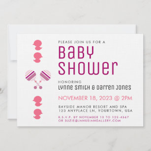 Pink Girl Baby Rattles Baby Shower Invitation