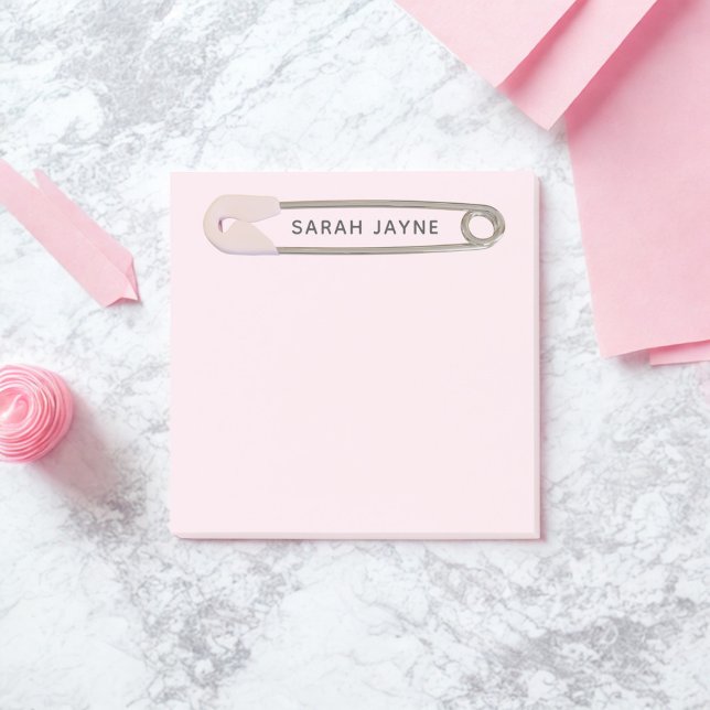 Pink Girl Baby Shower Diaper Pin Sticky Notes (Pink Girl Baby Shower Simple Diaper Pin Post-it Notes with space for your name)