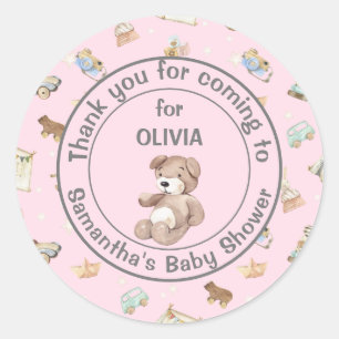 Pink Girl Baby Shower Favour, Thank You Classic Round Sticker