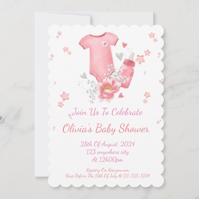 Pink girl baby shower Invitation  (Front)