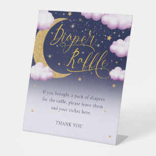 Pink Girl Baby Shower Over the Moon Diaper Raffle Pedestal Sign