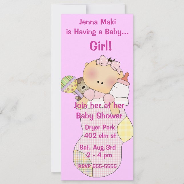 Pink Girl Baby Shower Party Invitations (Front)