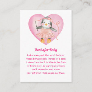 Pink Girl Baby Shower Penguin Book Request Enclosure Card