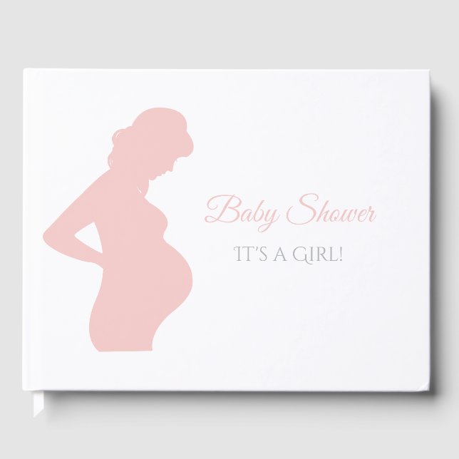 Pink Girl Baby Shower Pregnant Woman Baby Bump Guest Book (Front)
