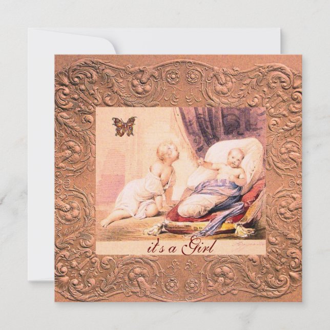 PINK GIRL BABY SHOWER WITH BUTTERFLY Champagne Invitation (Front)