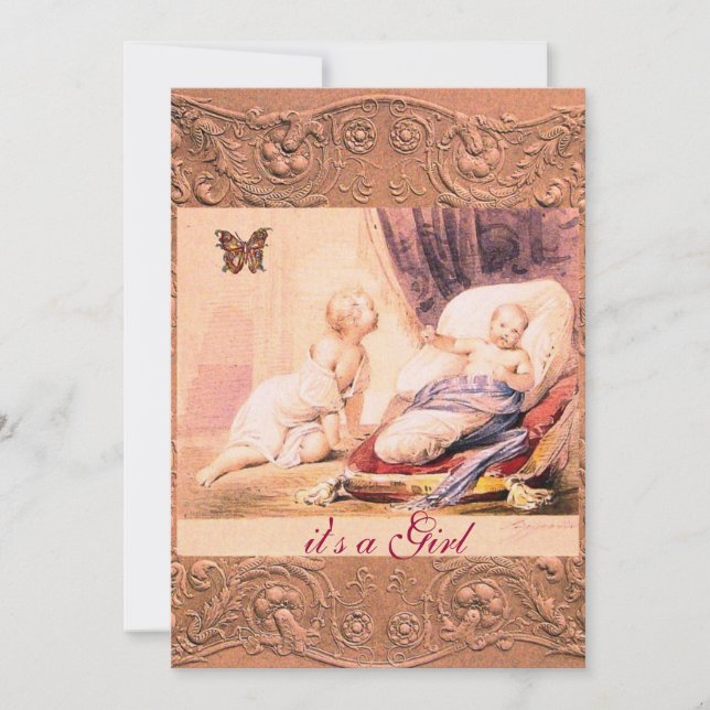 PINK GIRL BABY SHOWER WITH BUTTERFLY  Champagne Invitation (Front)
