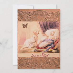 PINK GIRL BABY SHOWER WITH BUTTERFLY  Champagne Invitation