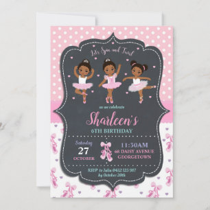 Pink Girl Ballerina Birthday Tutu Ballet Dance Invitation