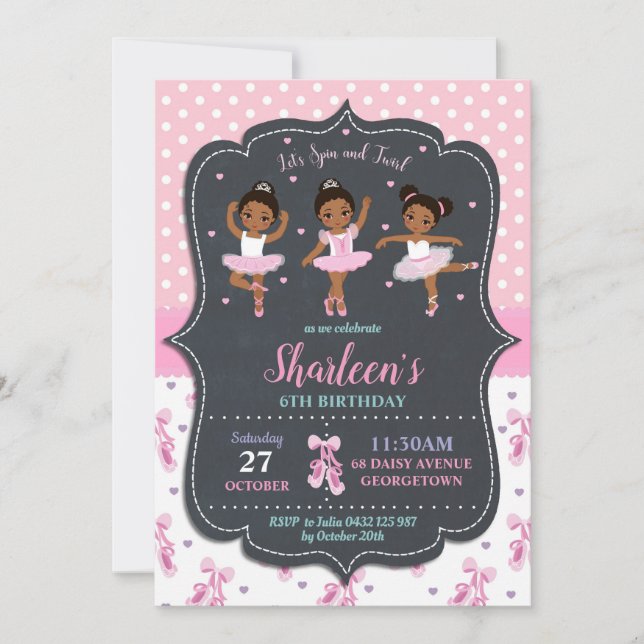 Pink Girl Ballerina Birthday Tutu Ballet Dance Invitation (Front)