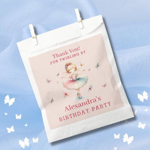 Pink Girl Ballerina Butterflies Birthday Thank You Favour Bag