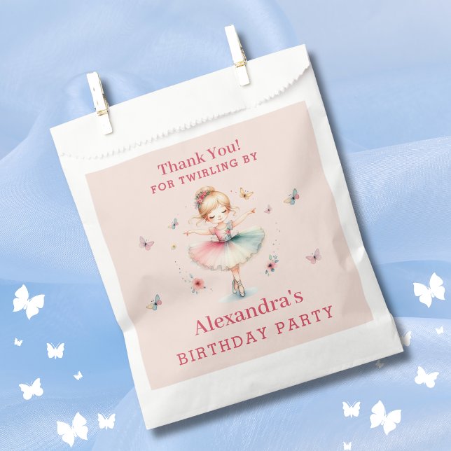 Pink Girl Ballerina Butterflies Birthday Thank You Favour Bag (Creator Uploaded)