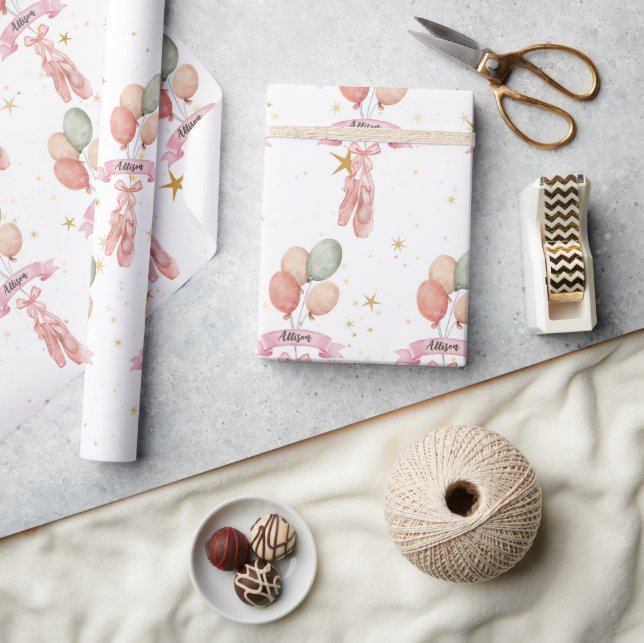 Pink Girl Ballerina Pattern Birthday Party Wrapping Paper (Crafts)