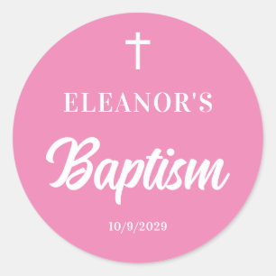 Pink Girl Baptism  Classic Round Sticker
