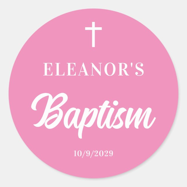 Pink Girl Baptism  Classic Round Sticker (Front)