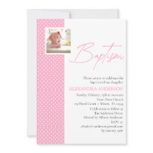 Pink Girl Baptism Invite with Photo & Polka Dots