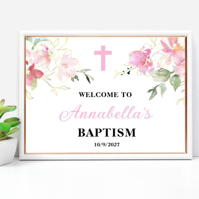 Pink Girl Baptism Welcome Sign Poster (Creator Uploaded)