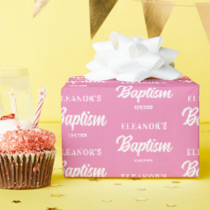 Pink Girl Baptism Wrapping Paper