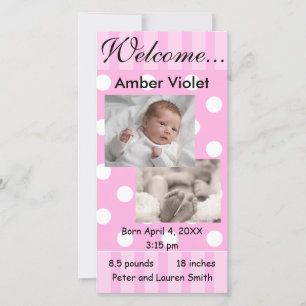 Pink Girl Birth Newborn Photo Announcement Card