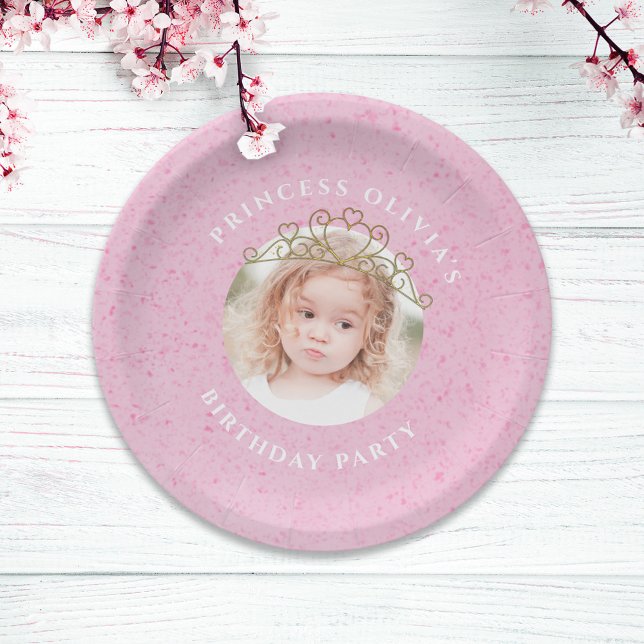 Pink Girl Birthday Party Princess Photo  Paper Plate (Creator Uploaded)