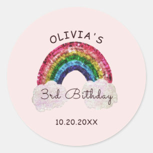 Pink Girl Birthday Rainbow Favour Stickers