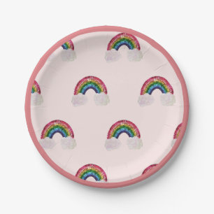 Pink Girl Birthday Rainbow Paper Plate