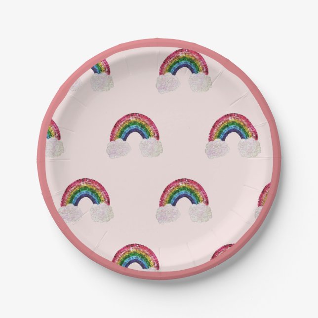 Pink Girl Birthday Rainbow  Paper Plate (Front)