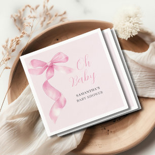 Pink Girl Bow Oh Baby Shower Napkin