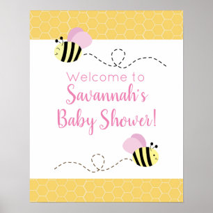 Pink Girl Bumble Bee Baby Shower Sign