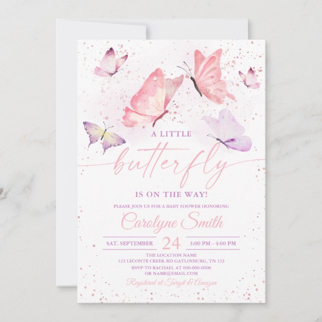 Pink Girl Butterfly Baby Shower Invitation (Front)