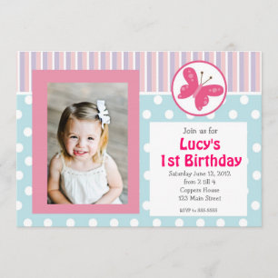 Pink Girl Butterfly Birthday Invitation