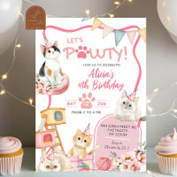 Pink Girl Cat Let's Pawty Any Age Birthday