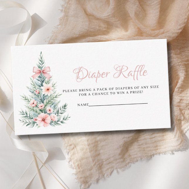 Pink Girl Christmas Tree Diaper Raffle Baby Shower Enclosure Card (Creator Uploaded)