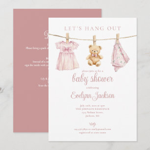 Pink Girl Clothesline Baby Shower All In One Invitation