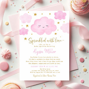 Pink Girl Cloud Sprinkled with Love Baby Sprinkle Invitation