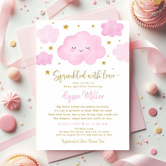 Pink Girl Cloud Sprinkled with Love Baby Sprinkle Invitation