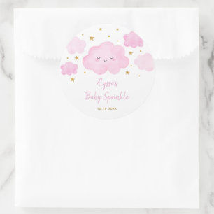Pink Girl Cloud Stars Baby Sprinkle Classic Round Sticker