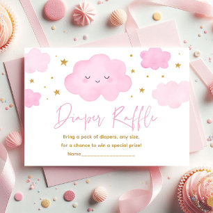 Pink Girl Cloud Stars Baby Sprinkle Diaper Raffle Enclosure Card